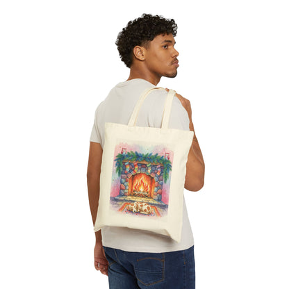 Cozy Fireplace Cotton Canvas Tote Bag