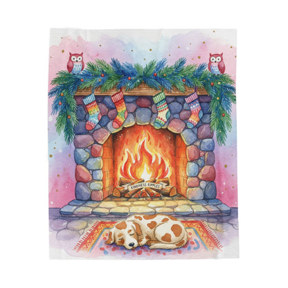 Cozy Holiday Velveteen Plush Blanket with Fireplace Design