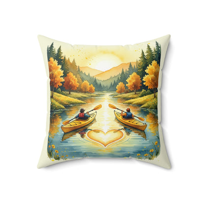 Kayaking Hearts of Hope Square Throw Pillow — Nature Lover Accent Pillow