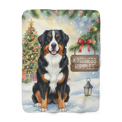 Christmas Gentle Bernese Mountain Dog Sherpa Blanket — 'Kindness Ripples' Holiday Throw