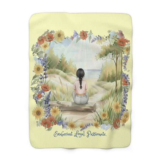 The Ellie - Inspirational Sherpa Fleece Blanket - Exuberant. Loyal. Passionate - Peace in Nature Floral Design