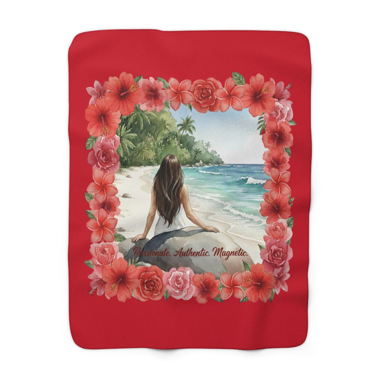 The Cristina - Tropical Paradise Sherpa Fleece Blanket with Floral Design