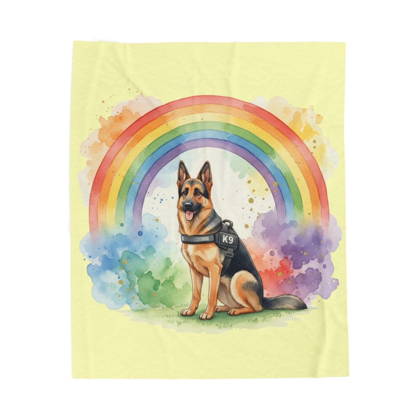 K9 German Shepherd Rainbow Velveteen Plush Blanket