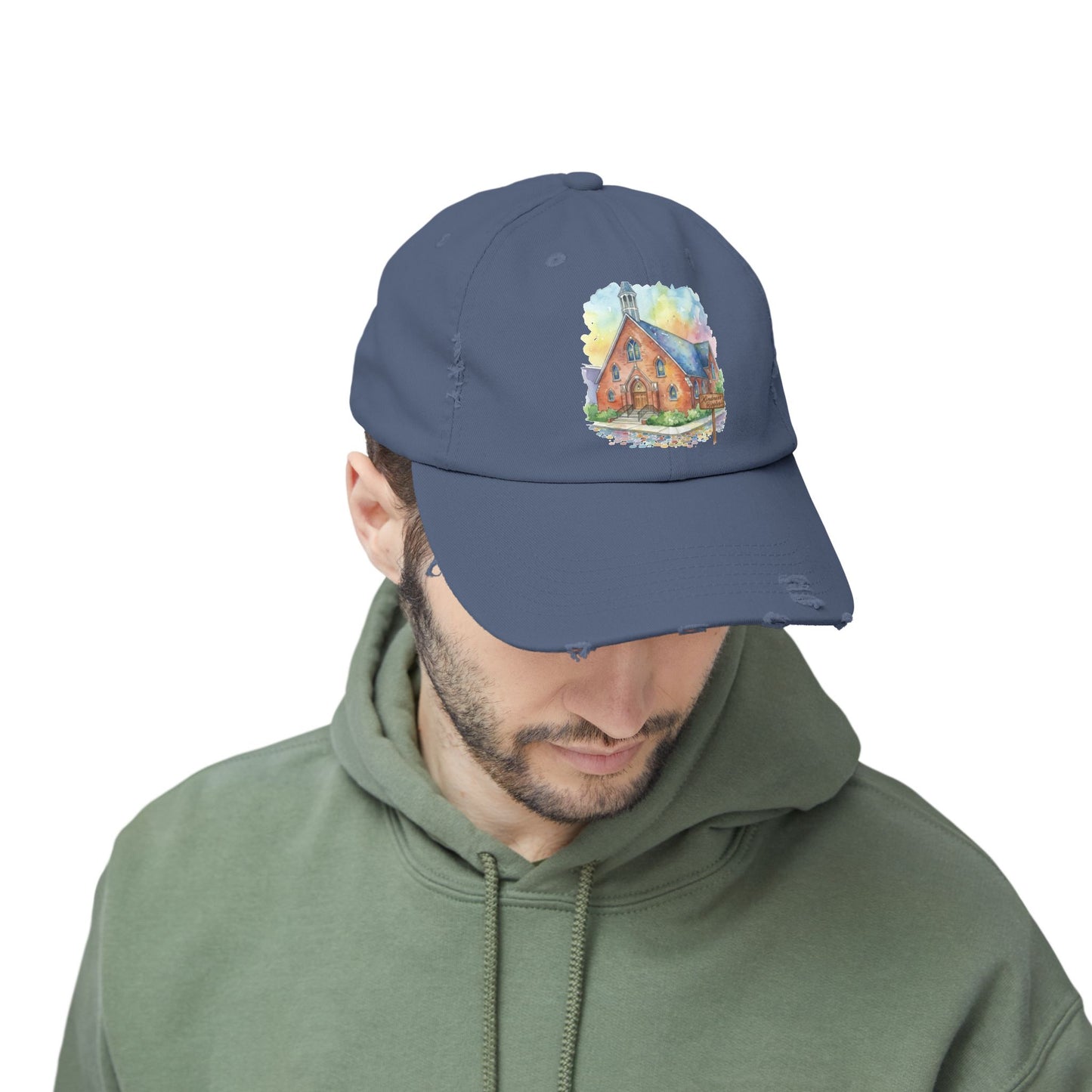Distressed Cap with Watercolor Church Illustration -- Pays Homage to the Amazing St. William Community