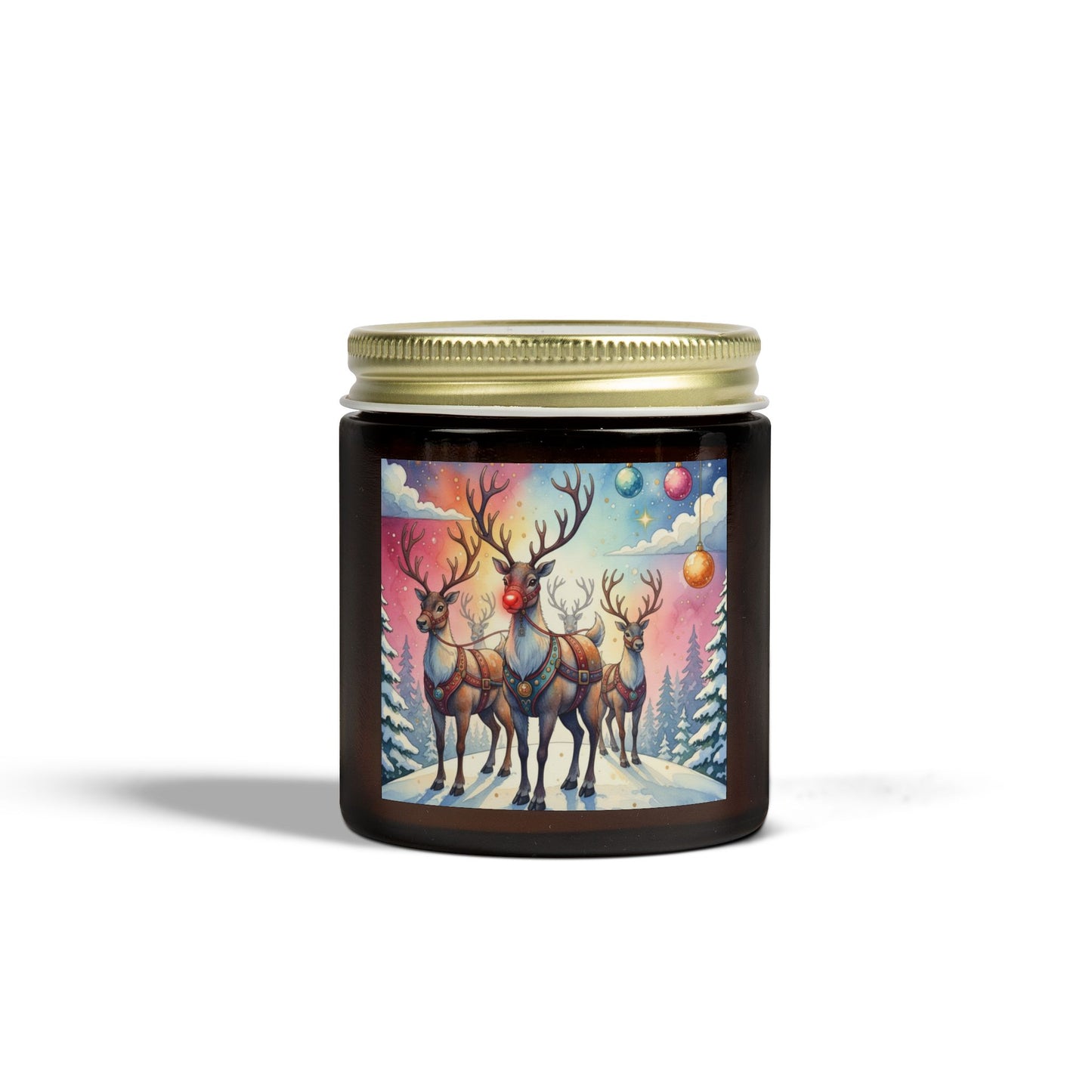 Holiday Scented Candle with Reindeer Design - Coconut Apricot Wax (4oz, 9oz)