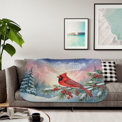 Cardinal Winter Sherpa Blanket — "Kindness Ripples" Cozy Throw