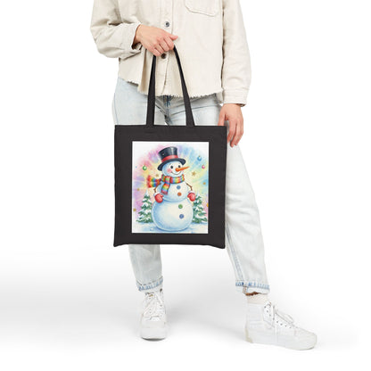 Snowman Holiday Canvas Tote Bag - Perfect for Christmas Shopping and Gifting