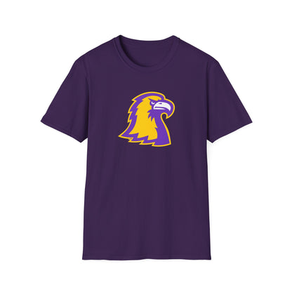 Eagle Head Graphic T-Shirt — Purple & Gold Sports Logo Tee