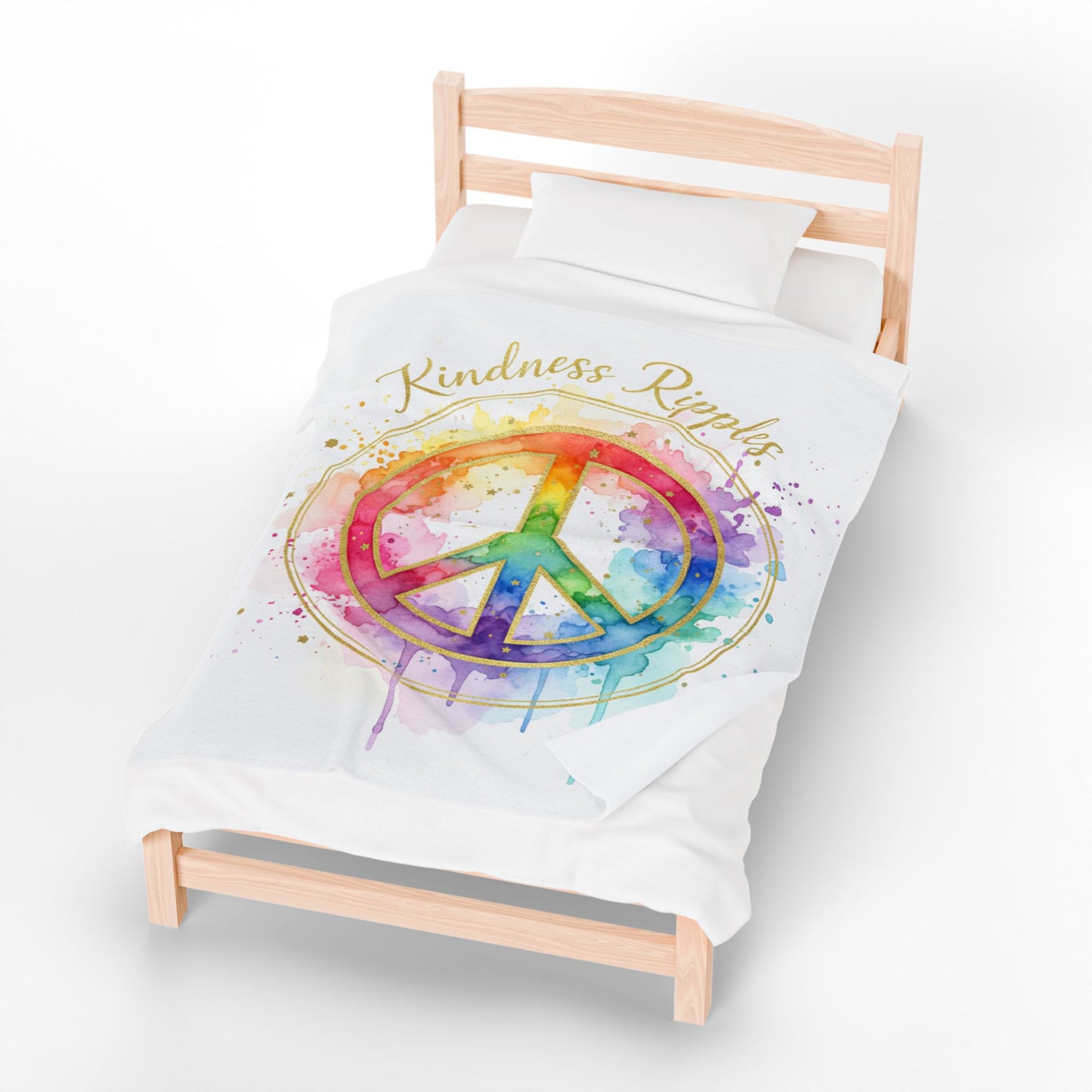 Colorful Peace Sign Velveteen Plush Blanket - Kindness Ripples Design