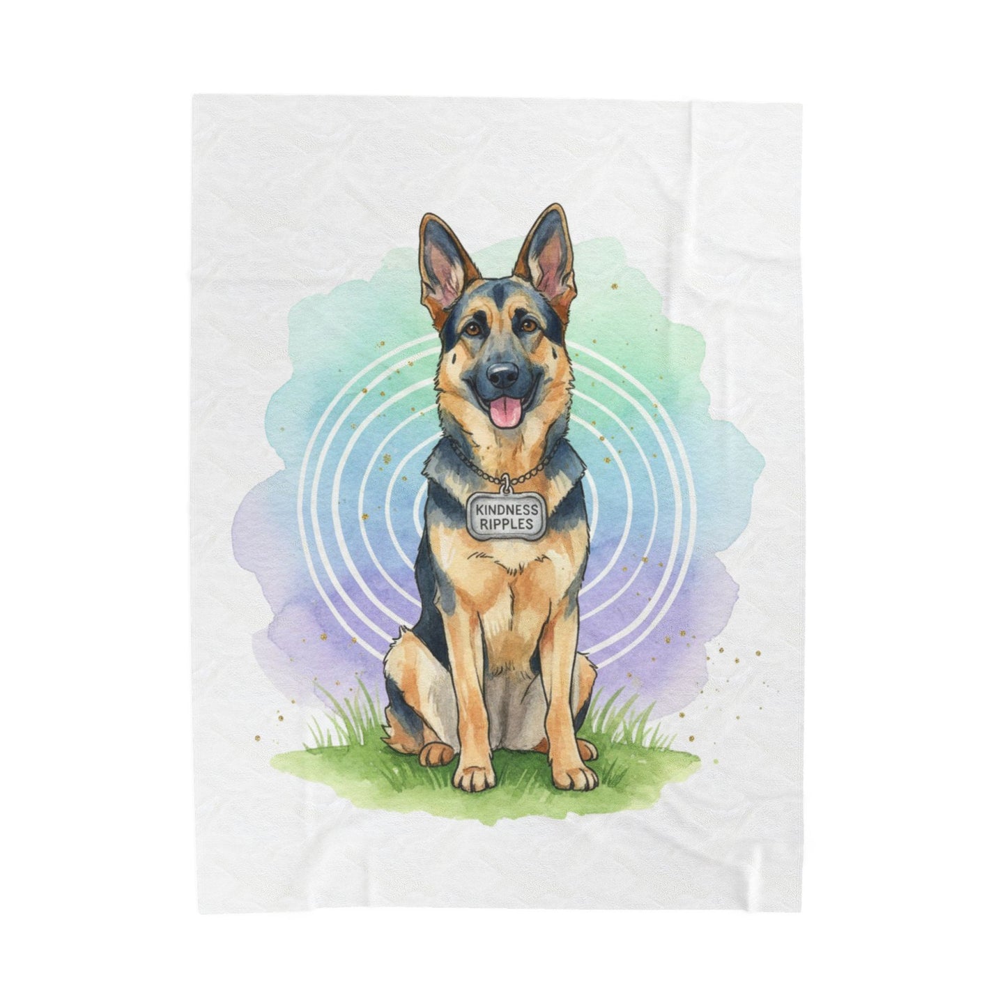 German Shepherd Velveteen Plush Blanket – Watercolor Service Dog Design -Kindness Ripples
