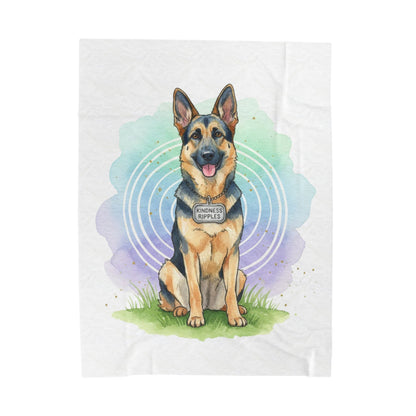 German Shepherd Velveteen Plush Blanket – Watercolor Service Dog Design -Kindness Ripples