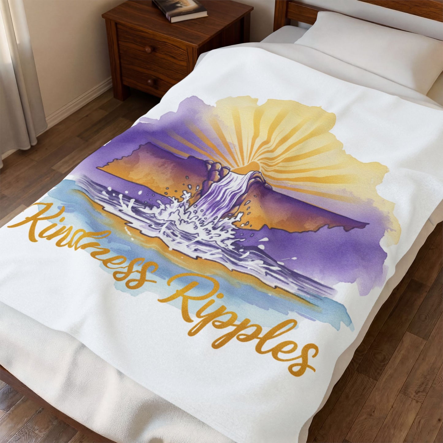 White Kindness Ripples Velveteen Plush Blanket - Cozy Statement Throw for Comfort & Warmth, Cookeville, TN, Waterfall Capital of the World