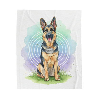 German Shepherd Velveteen Plush Blanket – Watercolor Service Dog Design -Kindness Ripples