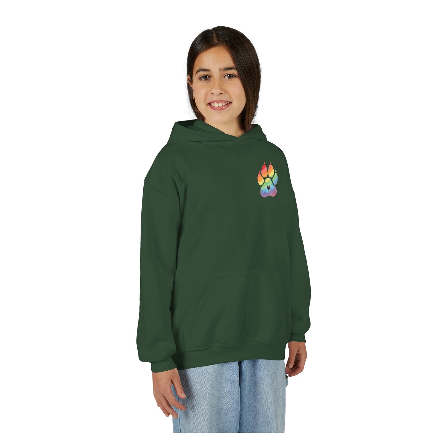 Youth Hoodie — Rainbow Paw & German Shepherd Graphic - Kindness Ripples