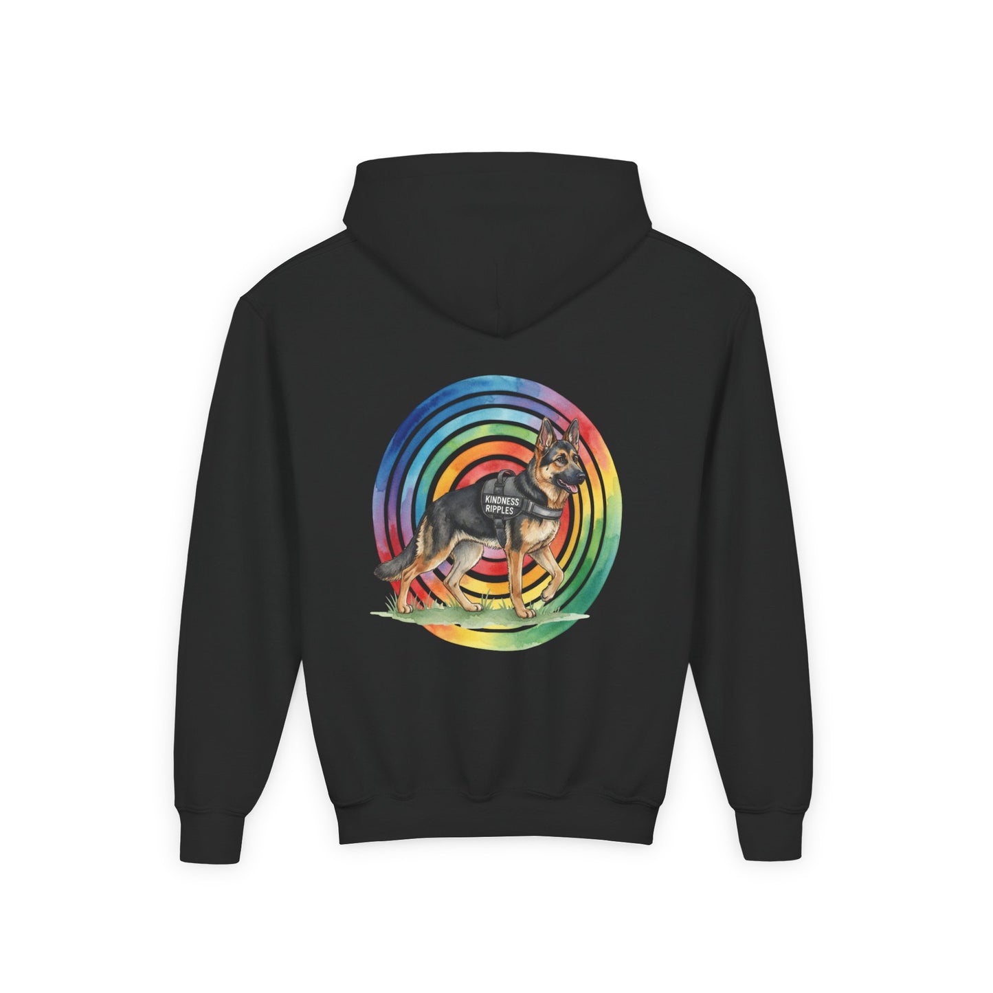 Youth Hoodie — Rainbow Paw & German Shepherd Graphic - Kindness Ripples
