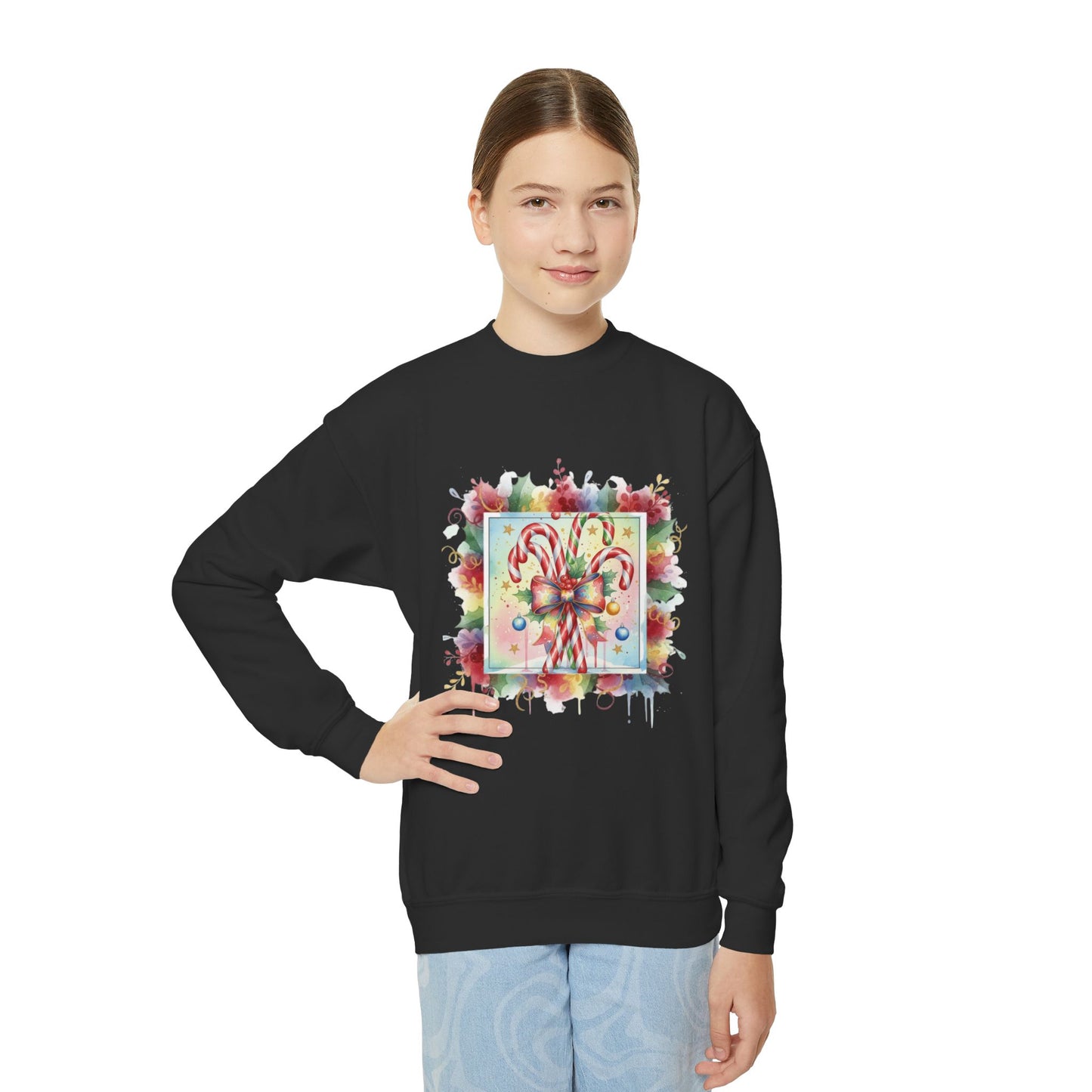 Candy Cane Youth Crewneck Sweatshirt - Festive Holiday Apparel