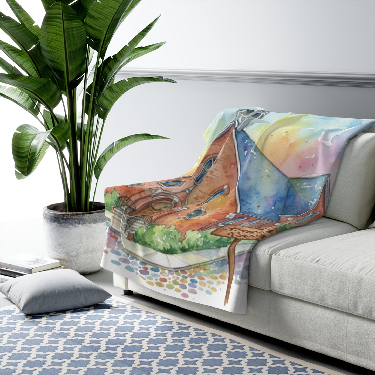 Watercolor Church Sherpa Fleece Blanket – "Kindness Ripples" Cozy Throw -- Pays Homage to the Amazing Community of St. William