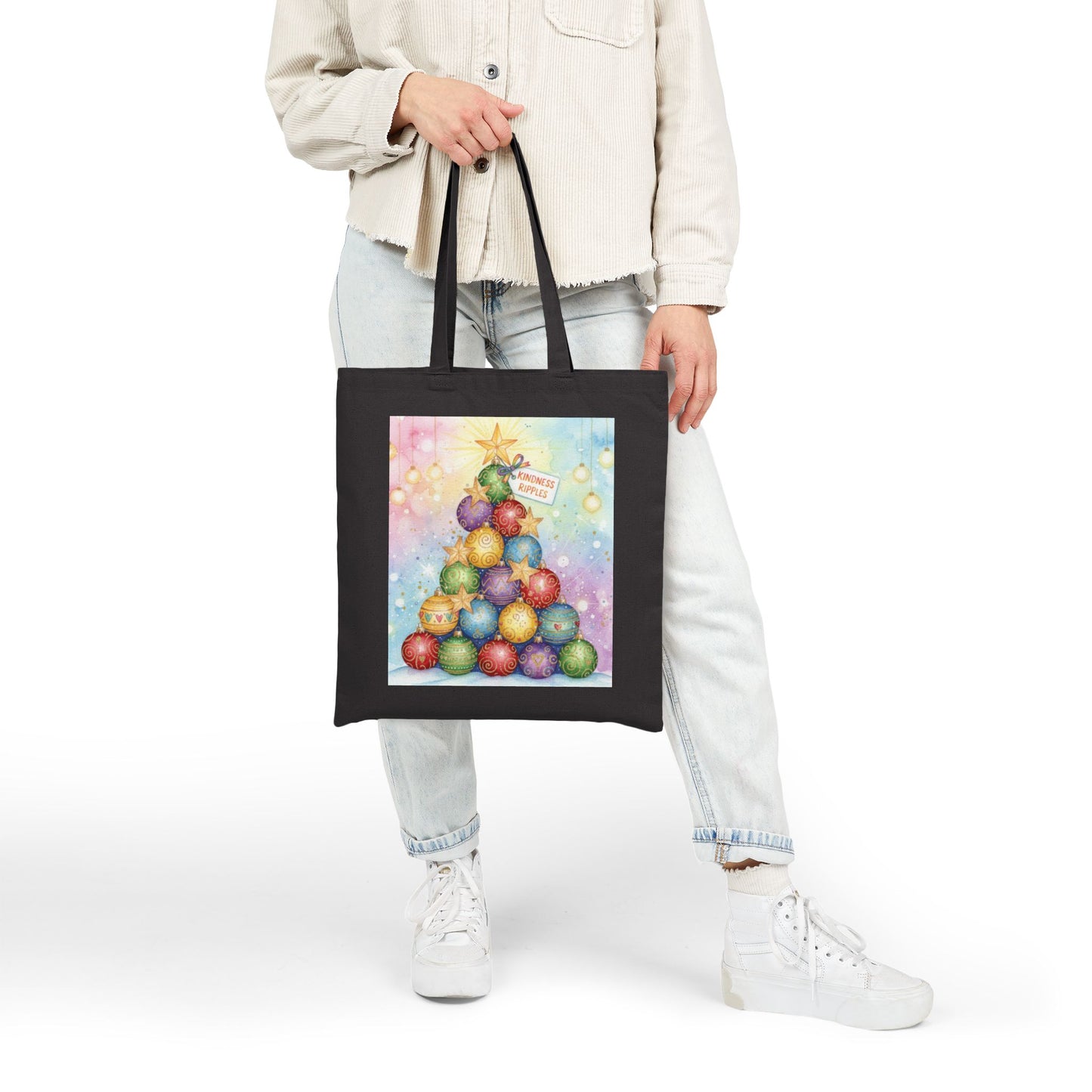 Christmas Ornament Tote Bag - Festive Cotton Canvas Carrier