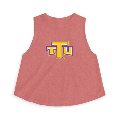 Women’s Crop Top — Gold & Purple TTU Logo Athletic Crop Top (Mascot Back)