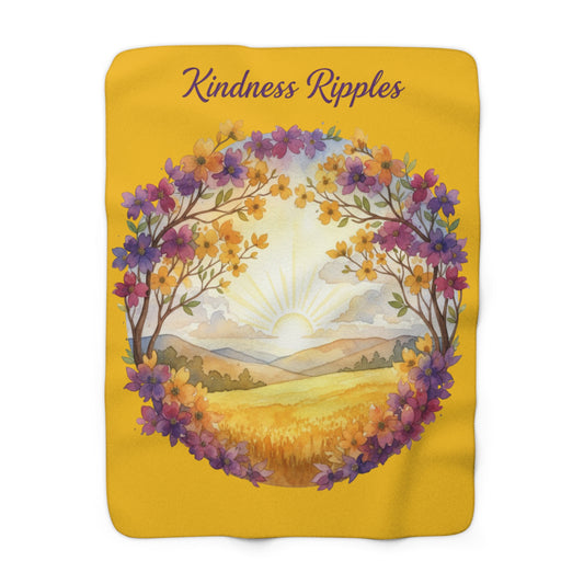 Dogwood Framed TN Landscape Sherpa Fleece Kindness Ripples Blanket - Cozy Floral Throw for Comfort and Inspiration, Cookeville, TN, Dogwoods, Sunrise, Sunset