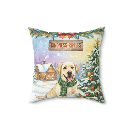 Fun Yellow Lab Christmas Pillow – Holiday Tree & Outdoor Fun Decorative Throw Pillow