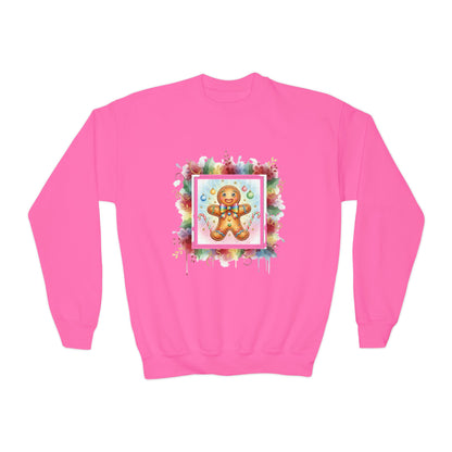 Cute Gingerbread Youth Crewneck Sweatshirt for Holiday Cheer
