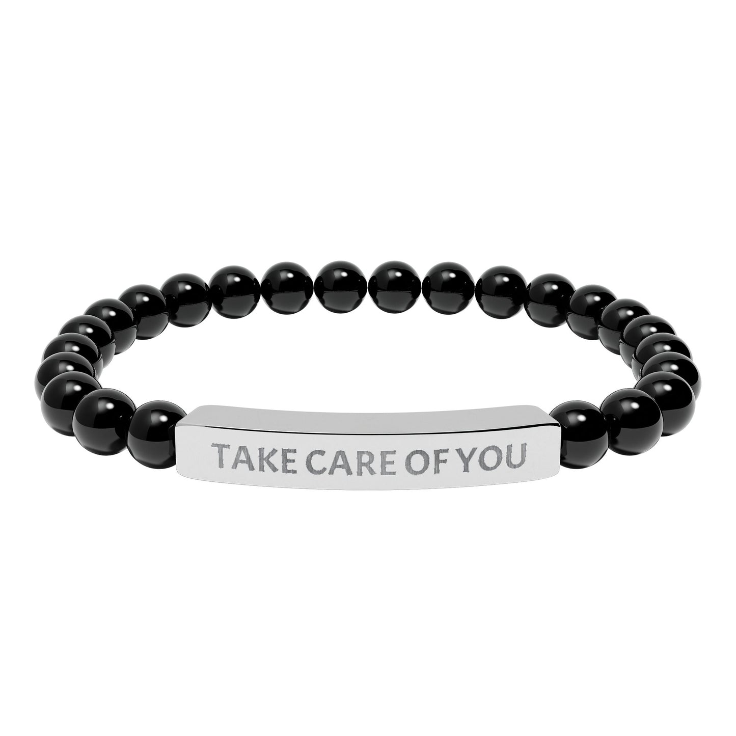 Take Care of You Natural Stone Stretch Bar Bracelet — Engraved Self-Care Jewelry