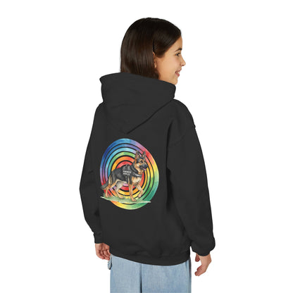 Youth Hoodie — Rainbow Paw & German Shepherd Graphic - Kindness Ripples
