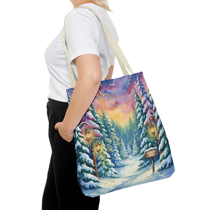 Enchanting Watercolor Winter Wonderland Tote Bag - Festive Holiday Gift & Everyday Carryall | 3 Sizes, Custom Handles