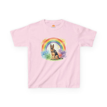 Kids German Shepherd Tee — Rainbow Watercolor Pup T-Shirt