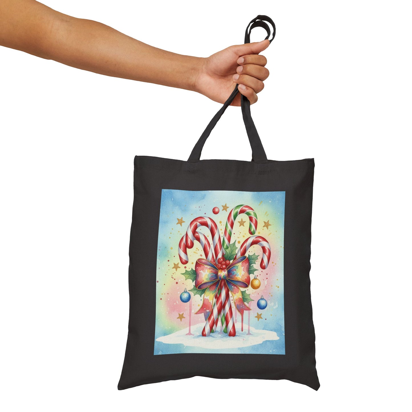 Festive Candy Cane Tote Bag - Christmas Canvas Shopper
