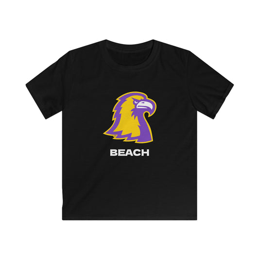 Kids Golden Eagle Logo Tee — "BEACH" Youth Sports T‑Shirt (Black & Purple)