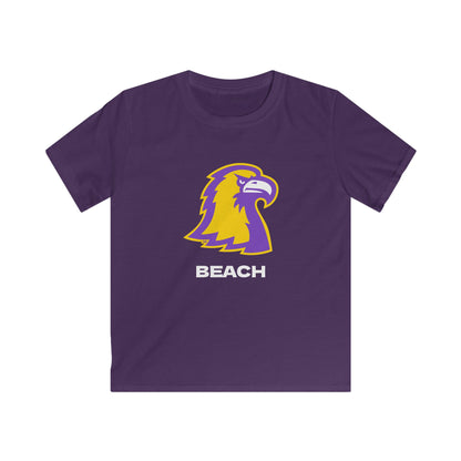 Kids Golden Eagle Logo Tee — "BEACH" Youth Sports T‑Shirt (Black & Purple)