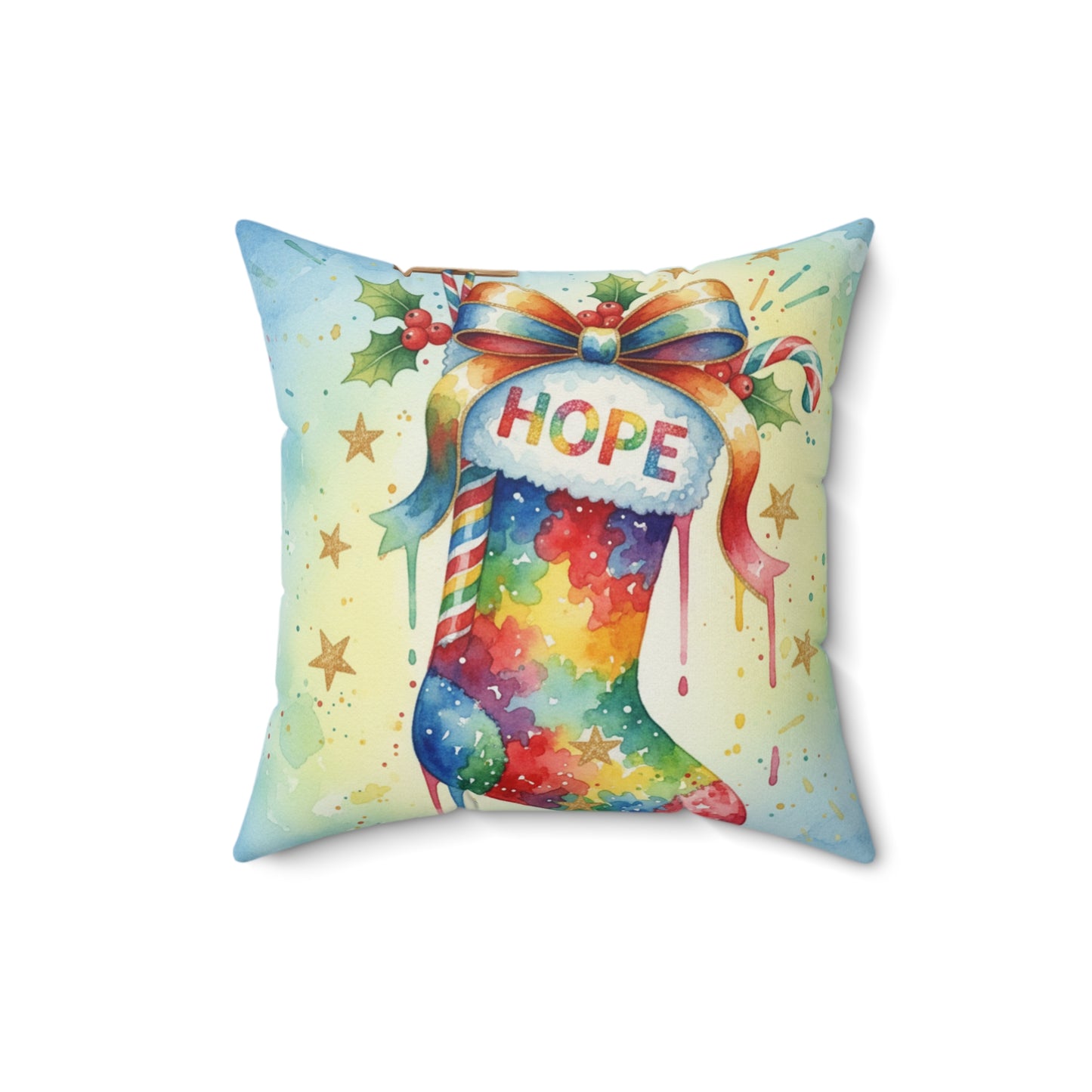 Colorful Holiday Pillow with 'HOPE' Design