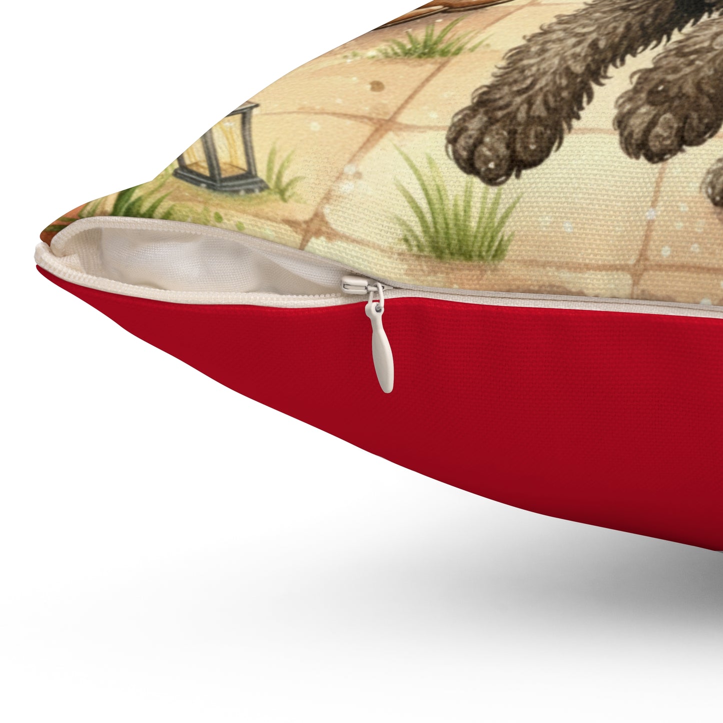 Square Pillow - Curly Haired Doodle Holiday Picnic Fun Design