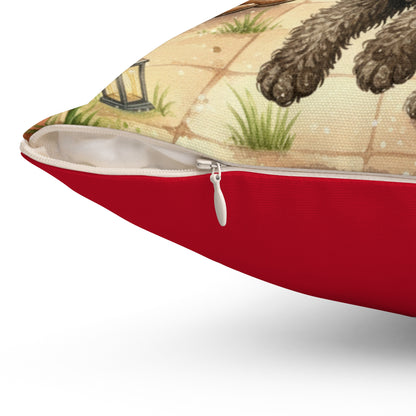 Square Pillow - Curly Haired Doodle Holiday Picnic Fun Design