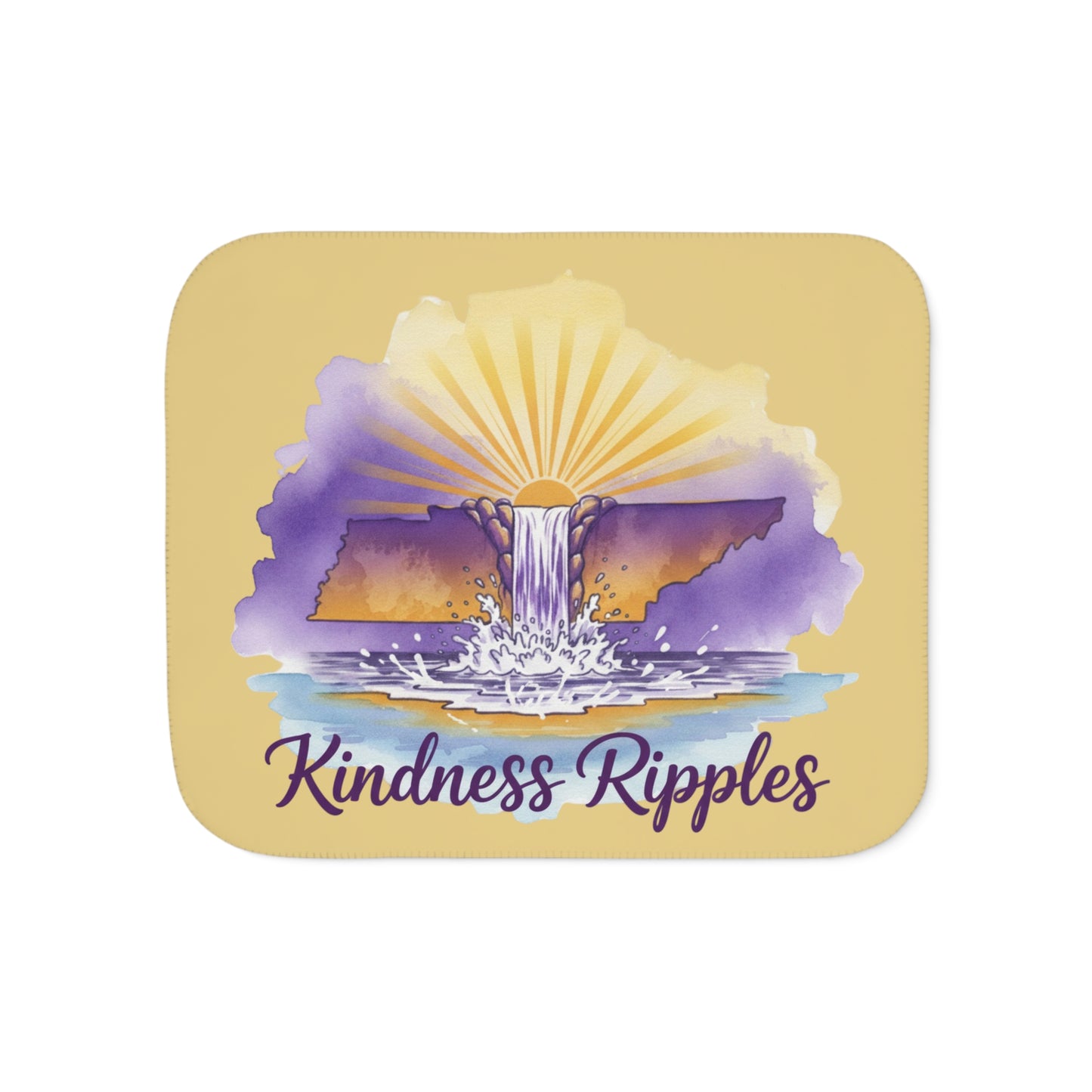 Sherpa Gold Kindness Ripples Retro Watercolor TN Blanket, Cookeville, TN, Waterfall Capital of the World, Purple and Gold