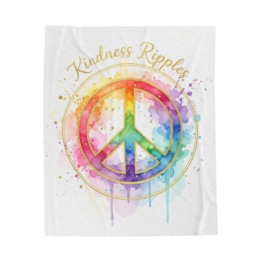Colorful Peace Sign Velveteen Plush Blanket - Kindness Ripples Design