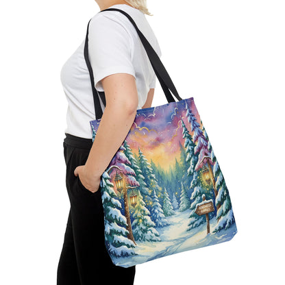 Enchanting Watercolor Winter Wonderland Tote Bag - Festive Holiday Gift & Everyday Carryall | 3 Sizes, Custom Handles
