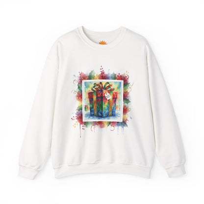 Festive Gift Crewneck Sweatshirt with Colorful Bow Design