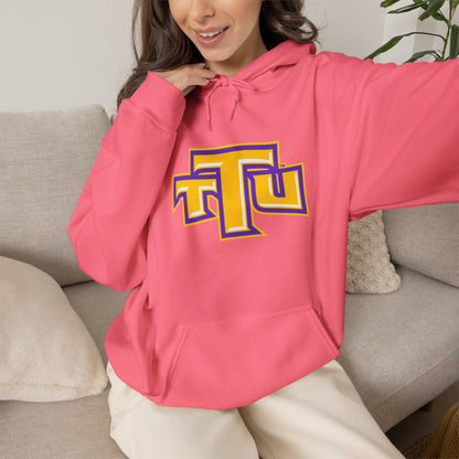 Pink School Logo Hoodie — Retro TTU Initials Pullover