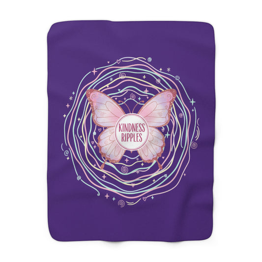 Cozy Kindness Sherpa Fleece Blanket, Soft Blanket, Gift for Her, Inspirational Decor, Butterfly Design, Home Warmth