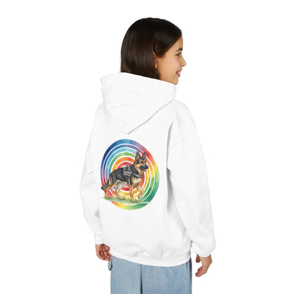 Youth Hoodie — Rainbow Paw & German Shepherd Graphic - Kindness Ripples