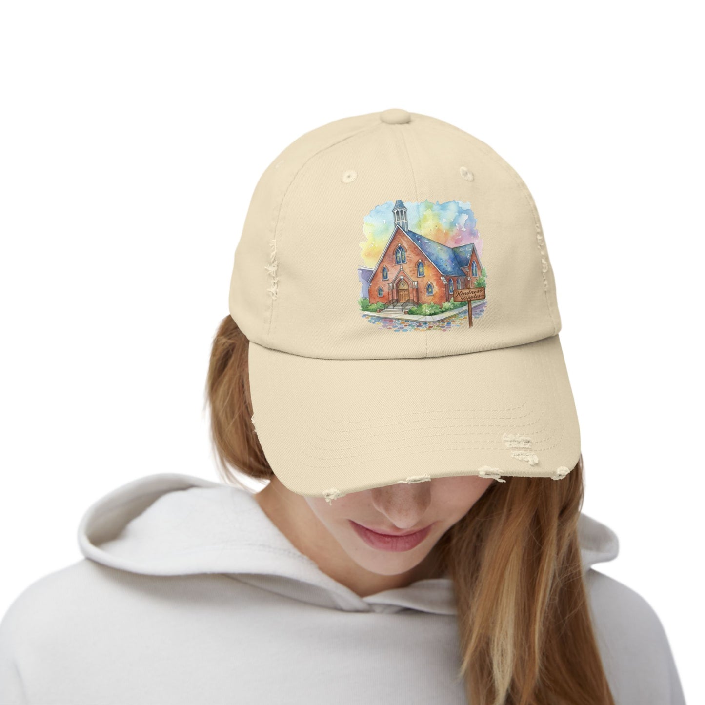 Distressed Cap with Watercolor Church Illustration -- Pays Homage to the Amazing St. William Community