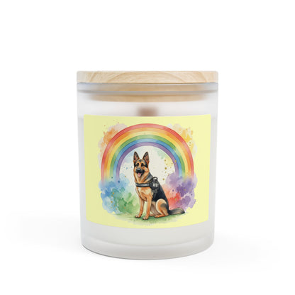 German Shepherd Rainbow Candle — 11oz Frosted Glass Memorial/Support Candle