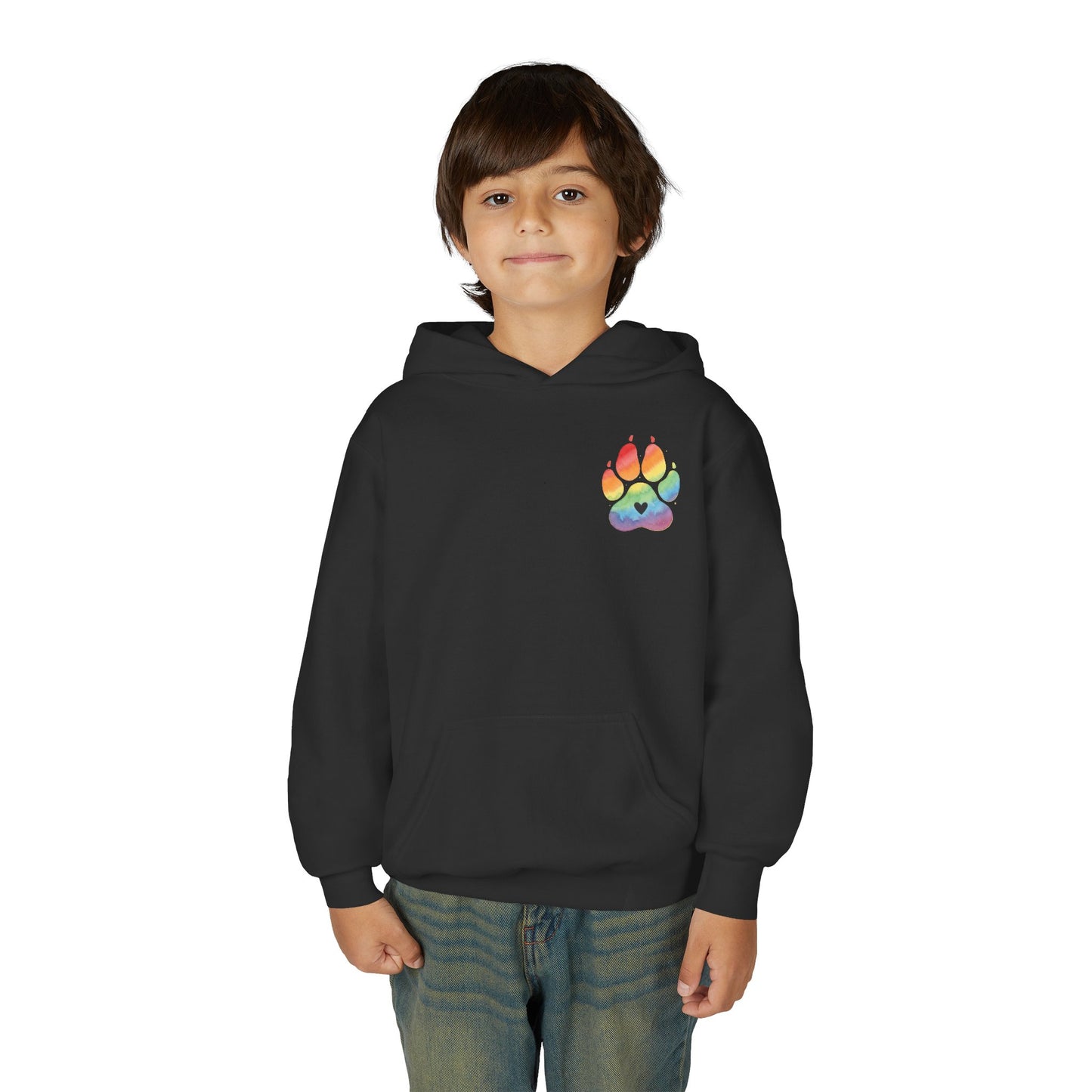 Youth Hoodie — Rainbow Paw & German Shepherd Graphic - Kindness Ripples