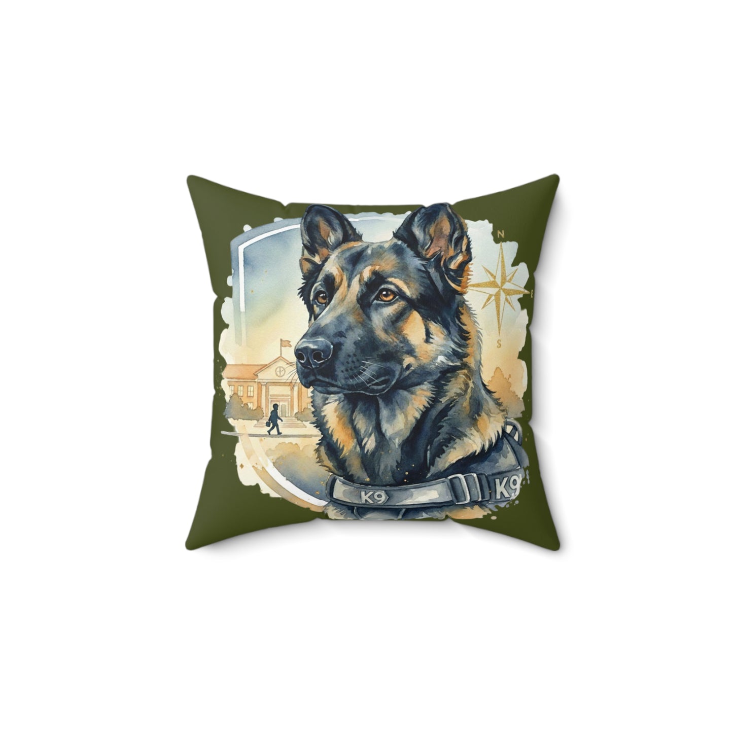 K9 German Shepherd Decorative Pillow – Military Green Dog Lover Throw Pillow