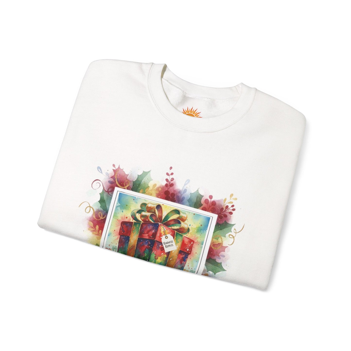 Festive Gift Crewneck Sweatshirt with Colorful Bow Design