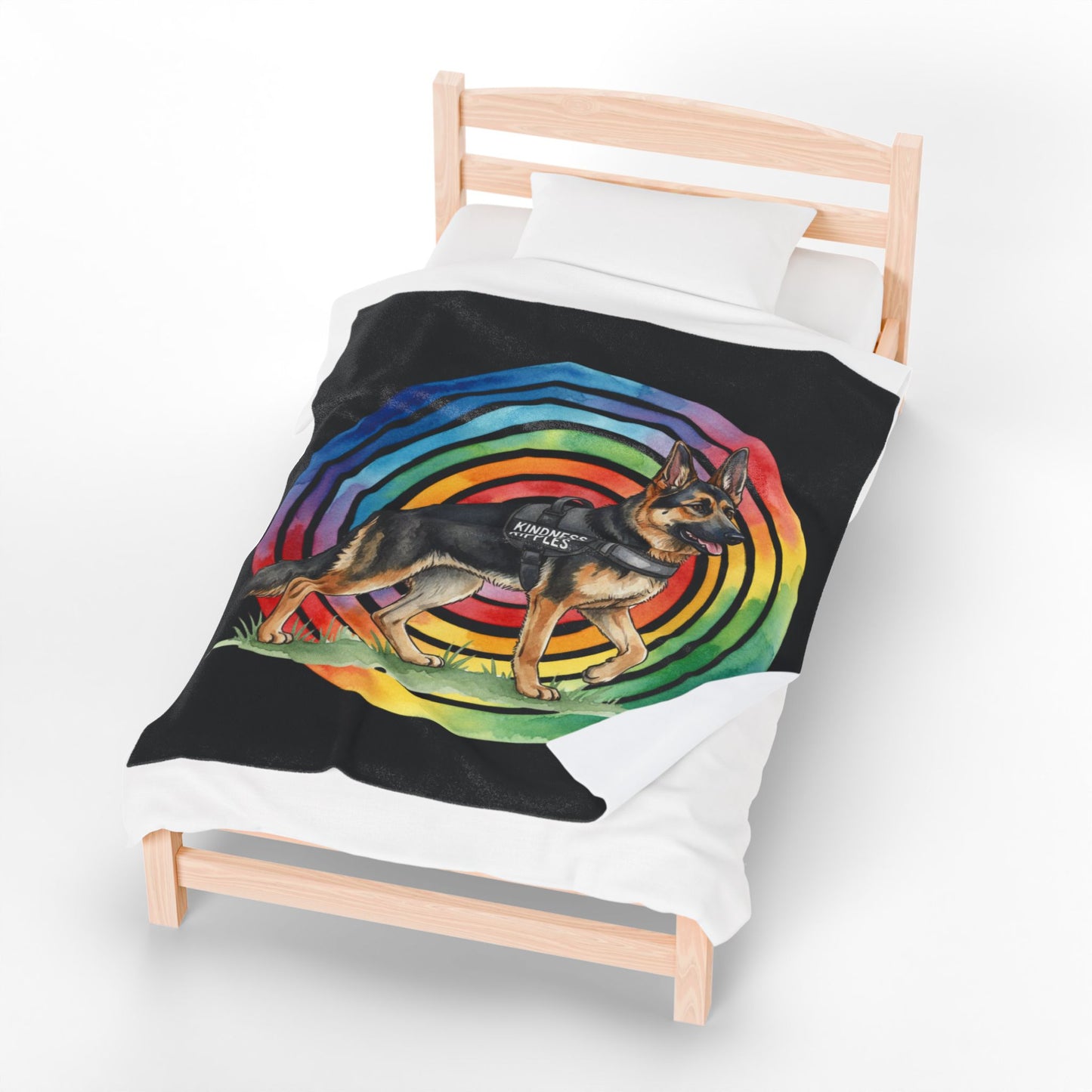 Velveteen Plush Blanket — German Shepherd "Kindness Ripples" Rainbow Throw