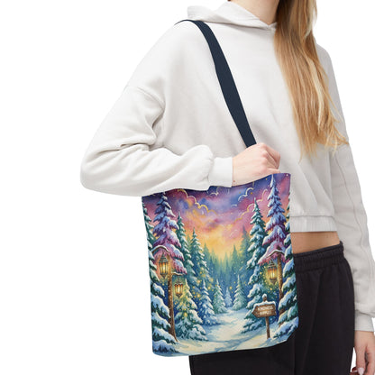 Enchanting Watercolor Winter Wonderland Tote Bag - Festive Holiday Gift & Everyday Carryall | 3 Sizes, Custom Handles